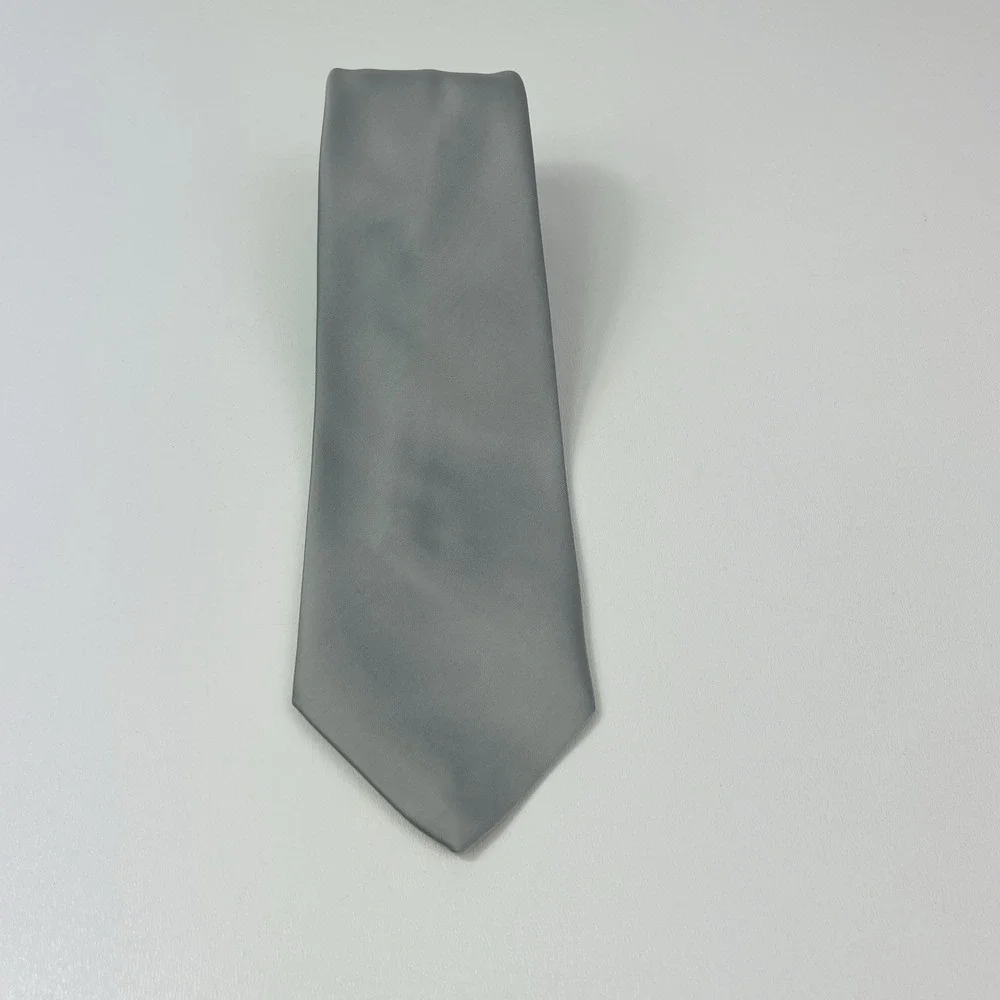Mens Jo Renoir Paris Mens Tie Silver Solid Color Block Polyester Blend‎